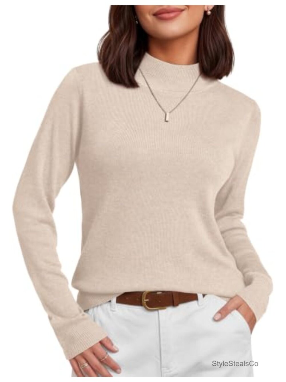 Wool Blend Mock Turtleneck Sweater Women Long Sleeve Knitted Pullover